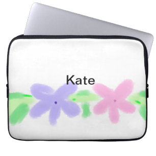 Purple orange abst floral watercolor add name text laptop sleeve