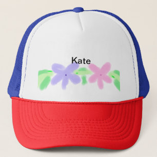 Purple orange abst floral watercolor add name text trucker hat