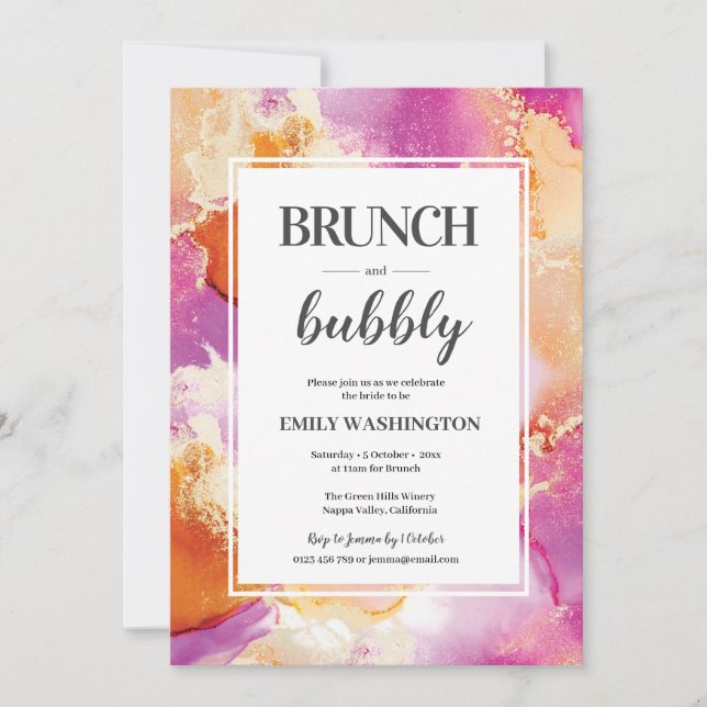 Purple, orange and gold Brunch & Bubbly Invitation (Front)