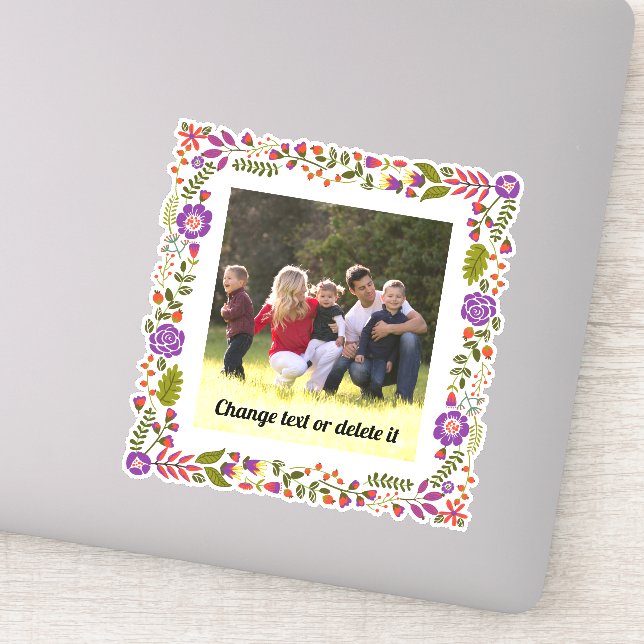 Purple, orange and green floral frame with photo (Detail)