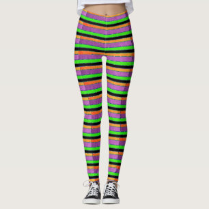 Purple Orange and Green Striped Leggings
