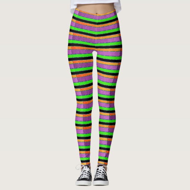 Purple Orange and Green Striped Leggings (Front)