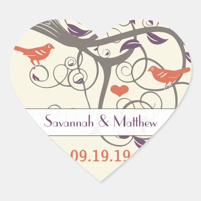 Purple Orange and Grey Swirl Tree Wedding Seal (Front)