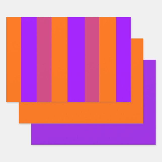 Purple, Orange and Pink  Stripes Wrapping Paper Sheet (Set)