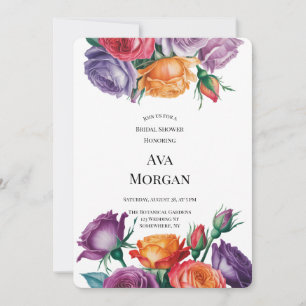 Purple Orange and Red Roses Bridal Shower Invitation