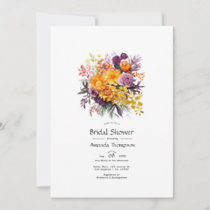 Purple, Orange, and Yellow Floral Bridal Shower Invitation