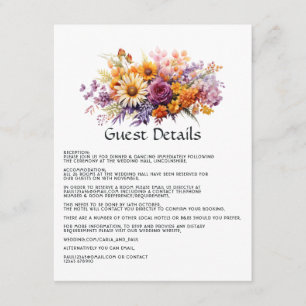 Purple, Orange, and Yellow Floral Guest Details Enclosure Card