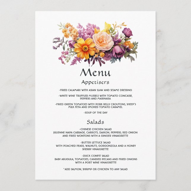 Purple, Orange, and Yellow Floral Guest Details Menu (Front)