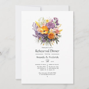 Purple, Orange, and Yellow Floral Rehearsal Dinner Invitation