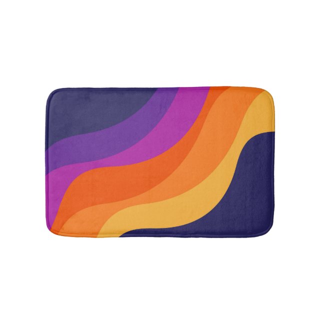 Purple orange and yellow retro diagonal waves  bath mat (Front)