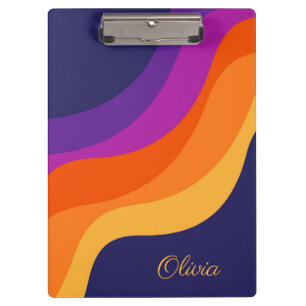 Purple orange and yellow retro diagonal waves clipboard