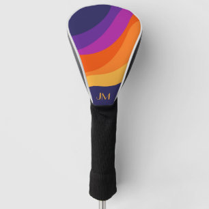 Purple orange and yellow retro diagonal waves golf head cover
