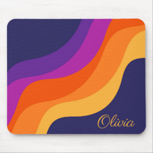 Purple orange and yellow retro diagonal waves mouse mat
