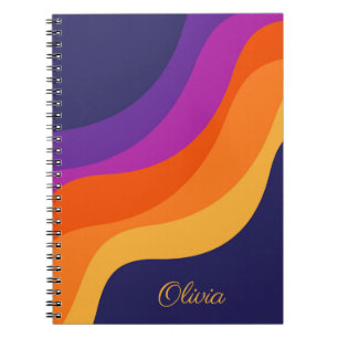 Purple orange and yellow retro diagonal waves notebook