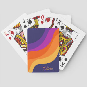 Purple orange and yellow retro diagonal waves playing cards