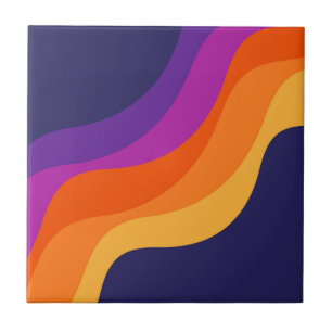 Purple orange and yellow retro diagonal waves  tile