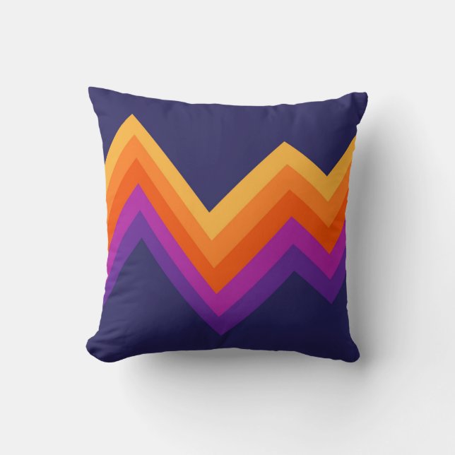 Purple, orange and yellow retro zigzag design cushion (Front)