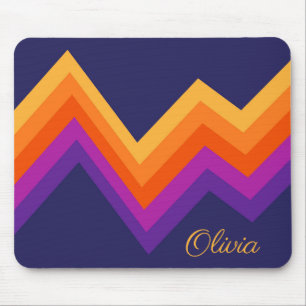 Purple, orange and yellow retro zigzag design mouse mat