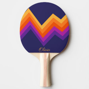 Purple, orange and yellow retro zigzag design ping pong paddle