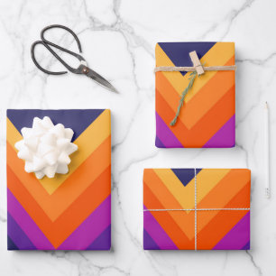 Purple, orange and yellow retro zigzag design wrapping paper sheet