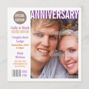 Purple orange anniversary magazine PERSONALIZE Invitation