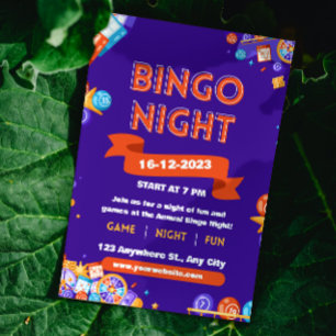 Purple & Orange Bingo Fun Night Invite Fundraiser