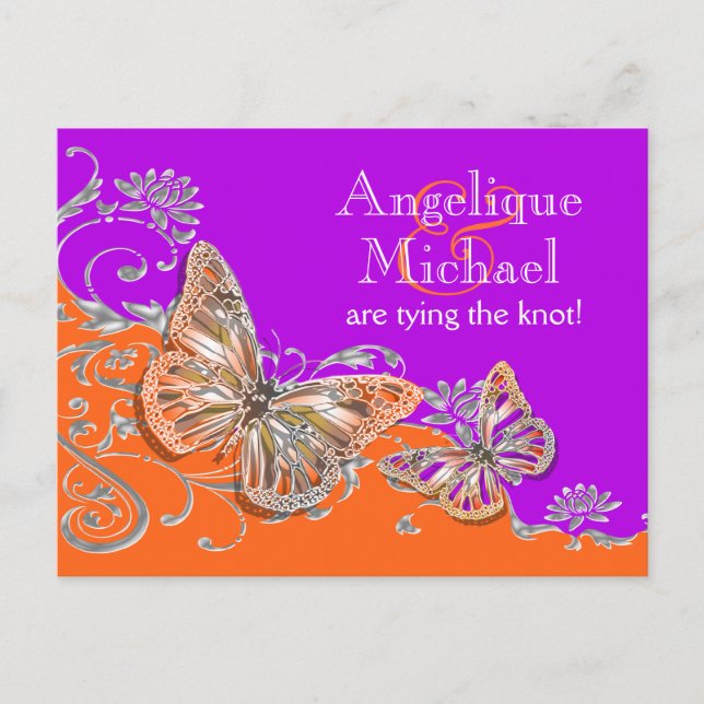 Purple orange birthday engagement anniversary announcement postcard (Front)