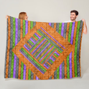 PURPLE ORANGE BLACK GREEN HALLOWEEN STRIPES FLEECE BLANKET