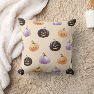 Purple Orange Black Pumpkins Cushion