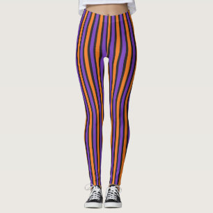Purple Orange Black Striped Halloween Leggings