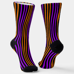 Purple Orange Black Wavy Lines Pattern Socks