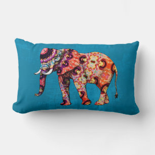 Purple orange blue elephant on blue grunge lumbar cushion