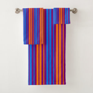 Purple Orange Blue Vertical Stripes Design Bath Towel Set