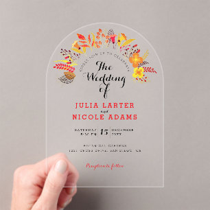 Purple Orange Boho Wildflower Foliage Wedding Acrylic Invitations
