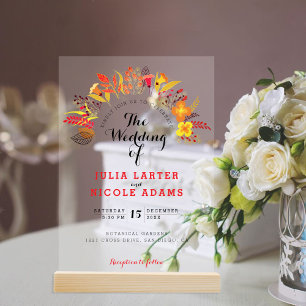 Purple Orange Boho Wildflower Foliage Wedding Acrylic Invitations