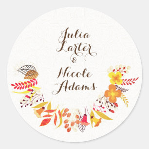 Purple Orange Boho Wildflower Foliage Wedding Classic Round Sticker