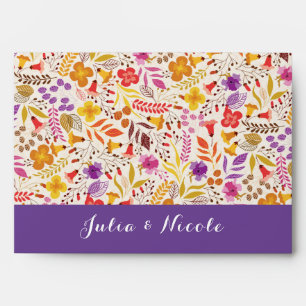 Purple Orange Boho Wildflower Foliage Wedding Envelope