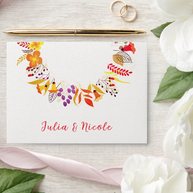 Purple Orange Boho Wildflower Foliage Wedding Envelope (Wedding)