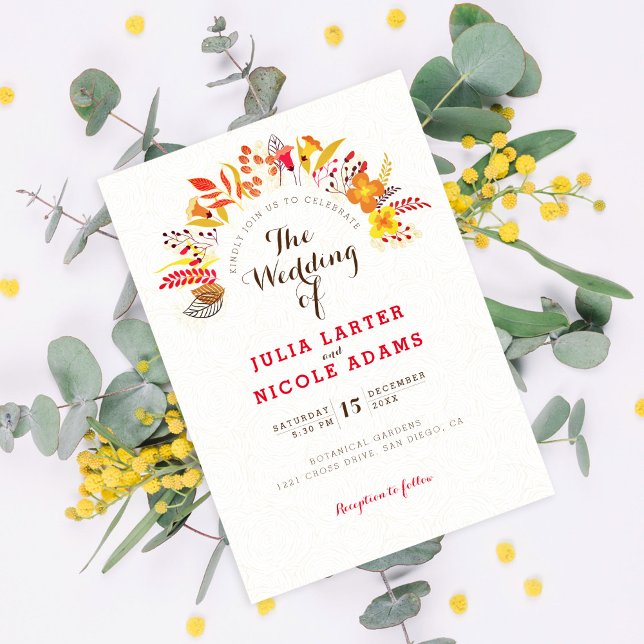 Purple Orange Boho Wildflower Foliage Wedding Invitation (Creator Uploaded)