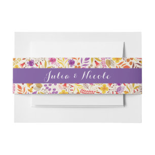 Purple Orange Boho Wildflower Foliage Wedding Invitation Belly Band