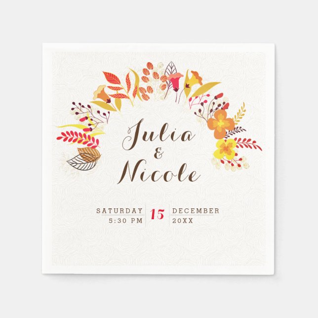 Purple Orange Boho Wildflower Foliage Wedding Napkin (Front)