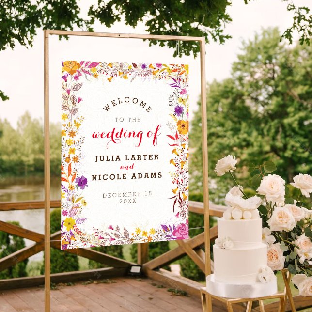 Purple Orange Boho Wildflower Foliage Wedding Poster (Creator Uploaded)