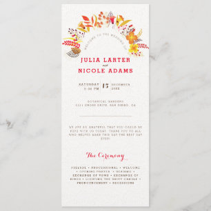 Purple Orange Boho Wildflower Foliage Wedding Programme