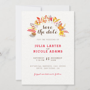 Purple Orange Boho Wildflower Foliage Wedding Save The Date