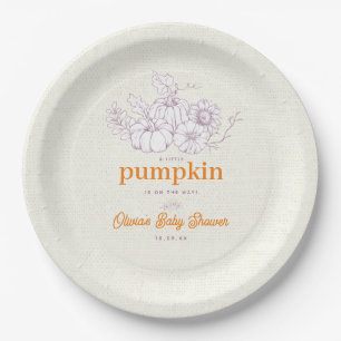 Purple Orange Burlap Little Pumpkin Baby Shower Paper Plate