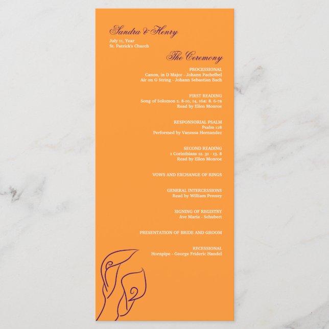 Purple & Orange Calla Lilies Wedding Program Programme (Front)