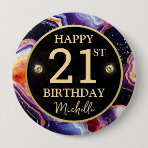 Purple Orange Celestial Agate Birthday Badge