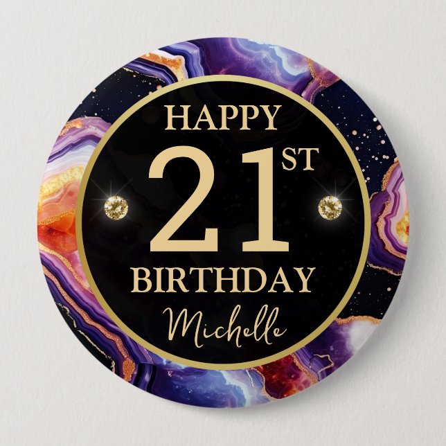 Purple Orange Celestial Agate Birthday Badge (Front)