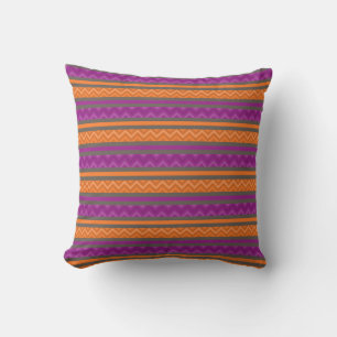 Purple & orange chevron stripes pattern cushion