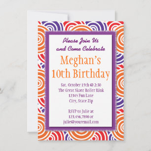 Purple Orange Circles Birthday Party Invitations
